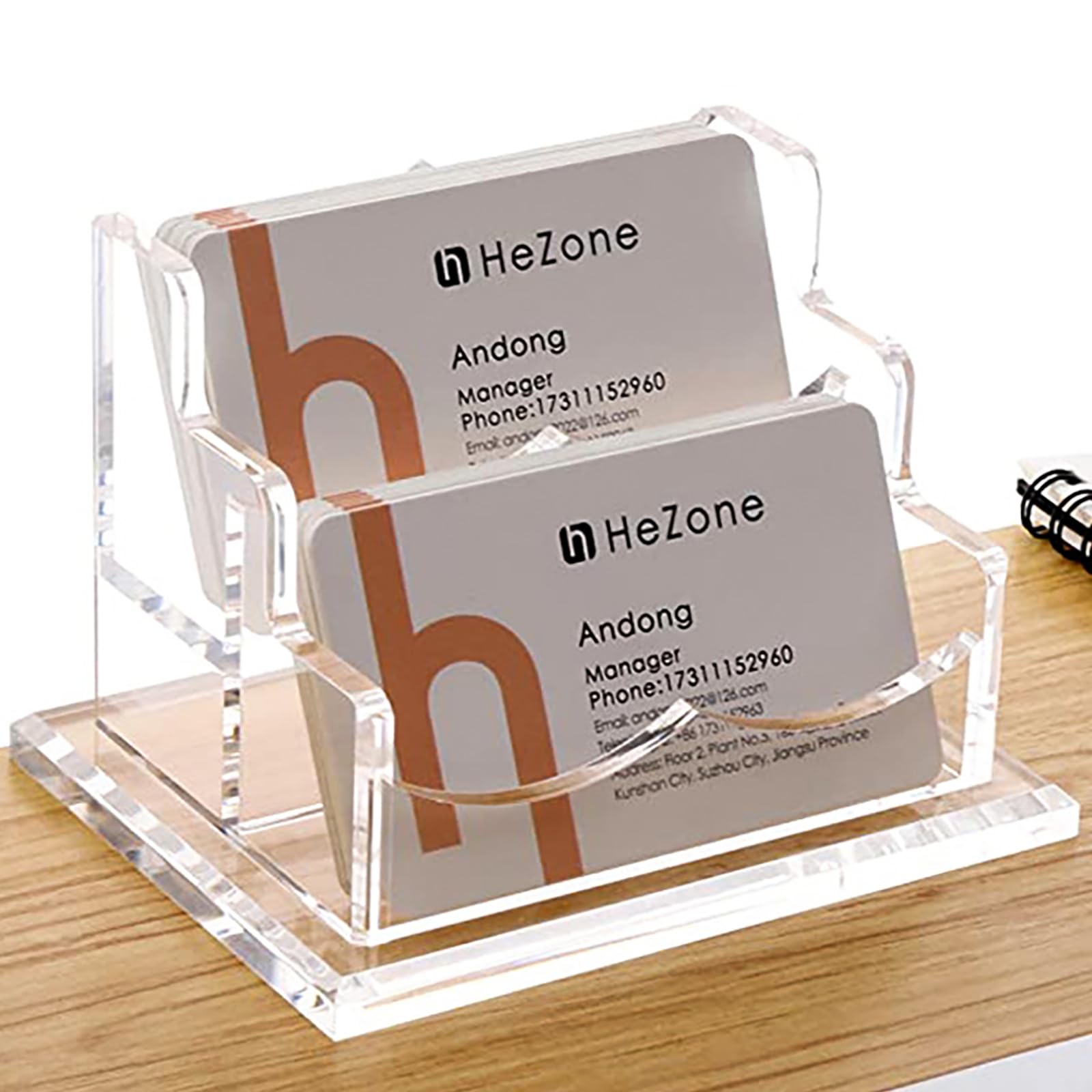 VakiornAcrylic Transparent Business Card Holder for Desk, 2 Tier 2 Pocket Clear Acrylic Cards Organizer
