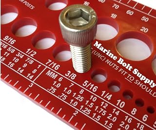 Nut, Bolt & Screw Gauge Standard & Metric Coarse & Fine Diameter, Length & Thread Pitch (Red)