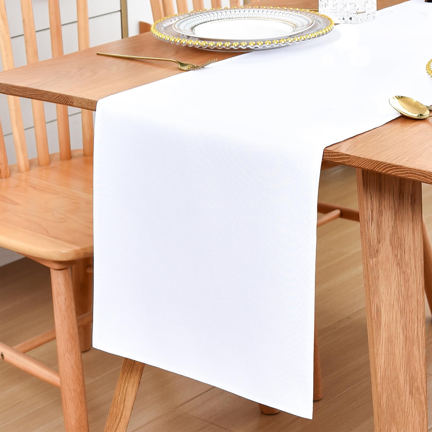 Inmerget Table Runner Solid Polyester 32x140cm (12x55 inches), Farmhouse Runner for Coffee Table, Dresser, Living Room, Bedroom and Party Decor (White)