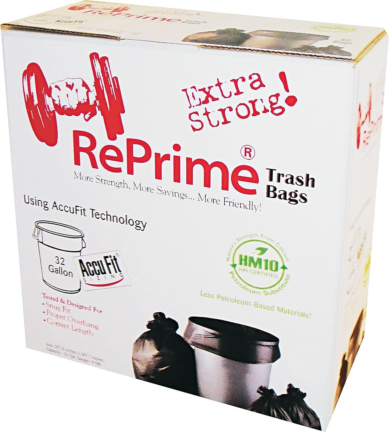 RePrime H6644TKRC1 Can Liners, 32gal.90mil, Black, 33-Inch x 44-Inch, 50/Box