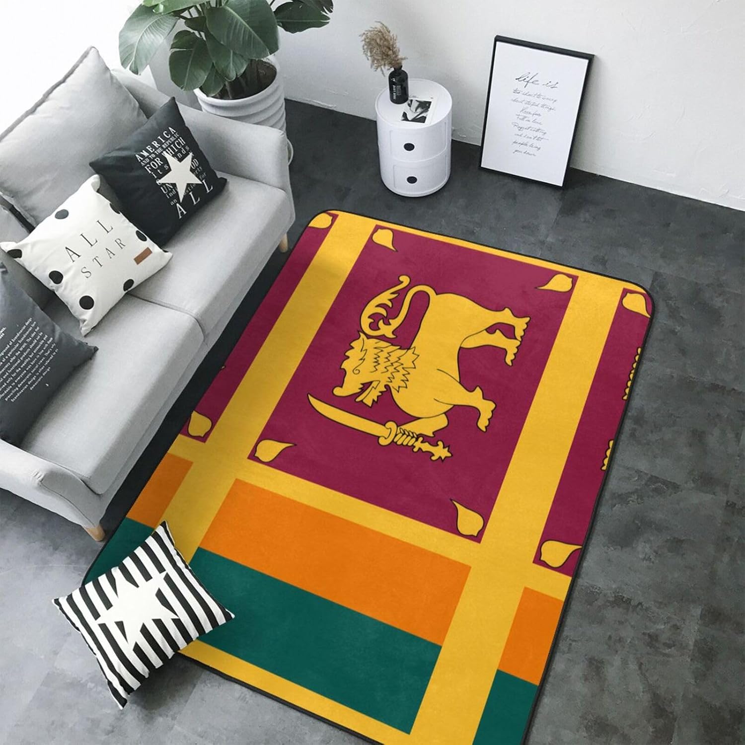 Sri Lanka Flag Printed Floor mat 80x58 inches, Non-Slip Decorative Carpet for Bedroom and Living Room