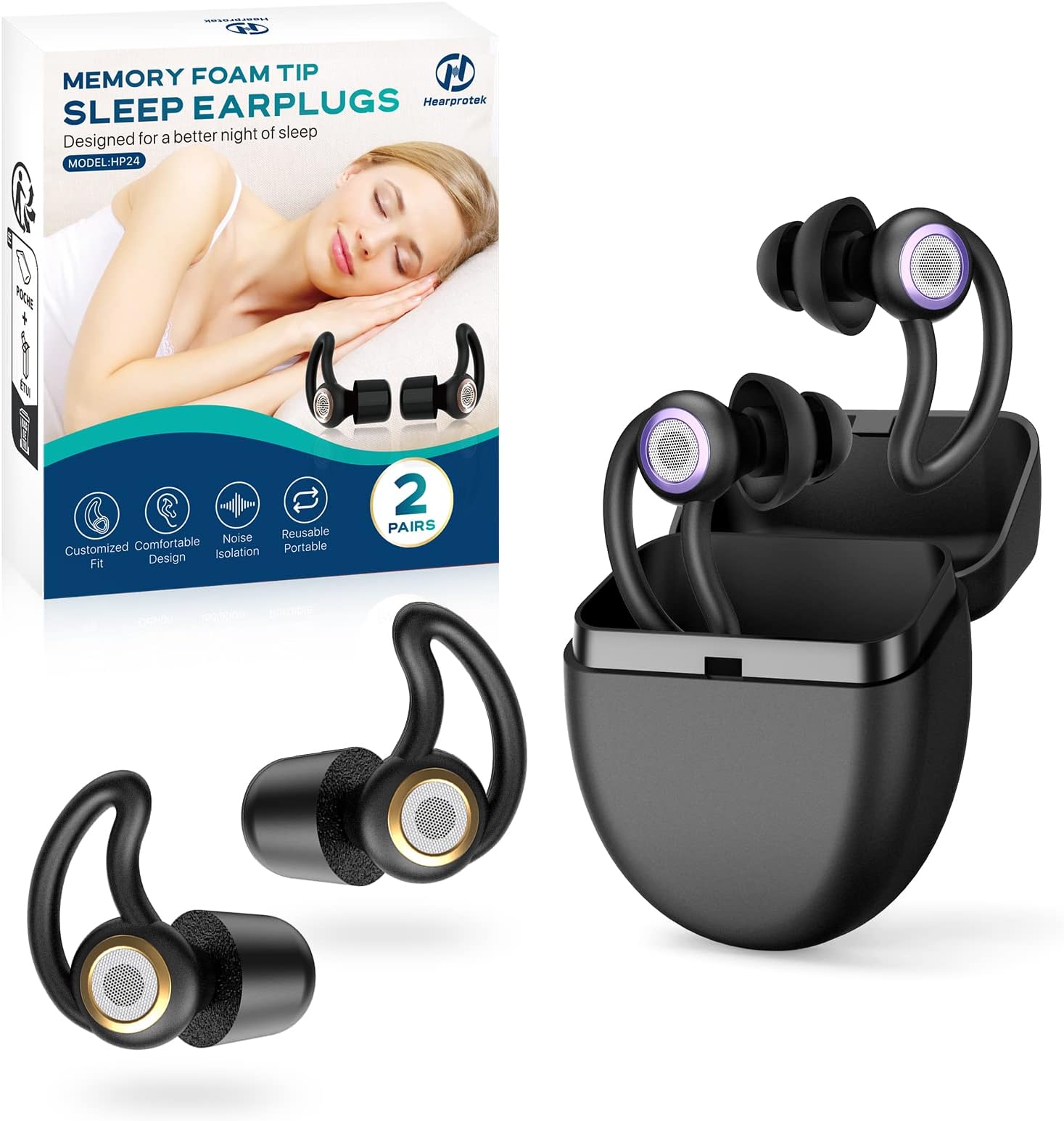 HearprotekEar Plugs for Sleeping, [2 Pairs] Noise Cancelling Comfortable earplugs for Sleep-Reusable Noise Reduction Sound Blocking Ear Plugs for Side Sleepers, Snoring,Work,Study,Travel (30db&33db)