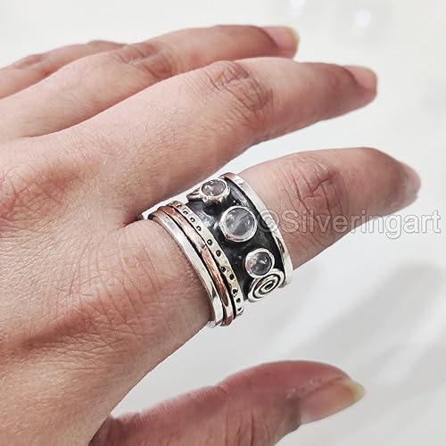 Miniatura 6 de Rose Quartz Spinner Band, Meditation Ring, 925 Sterling Silver Ring, Spinning Ring, Two Tone Ring, Fidget Ring, Handmade Jewelry, Christmas