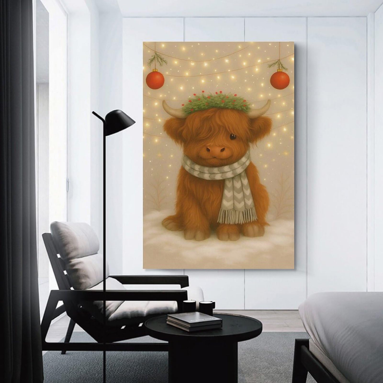 Junmoney Home Decor Wall Art Festive Highland Cow Christmas, 24x36inch(60x90cm), for Gallery Wall Decor And Room Displays, An Easy Match for Collected Prints