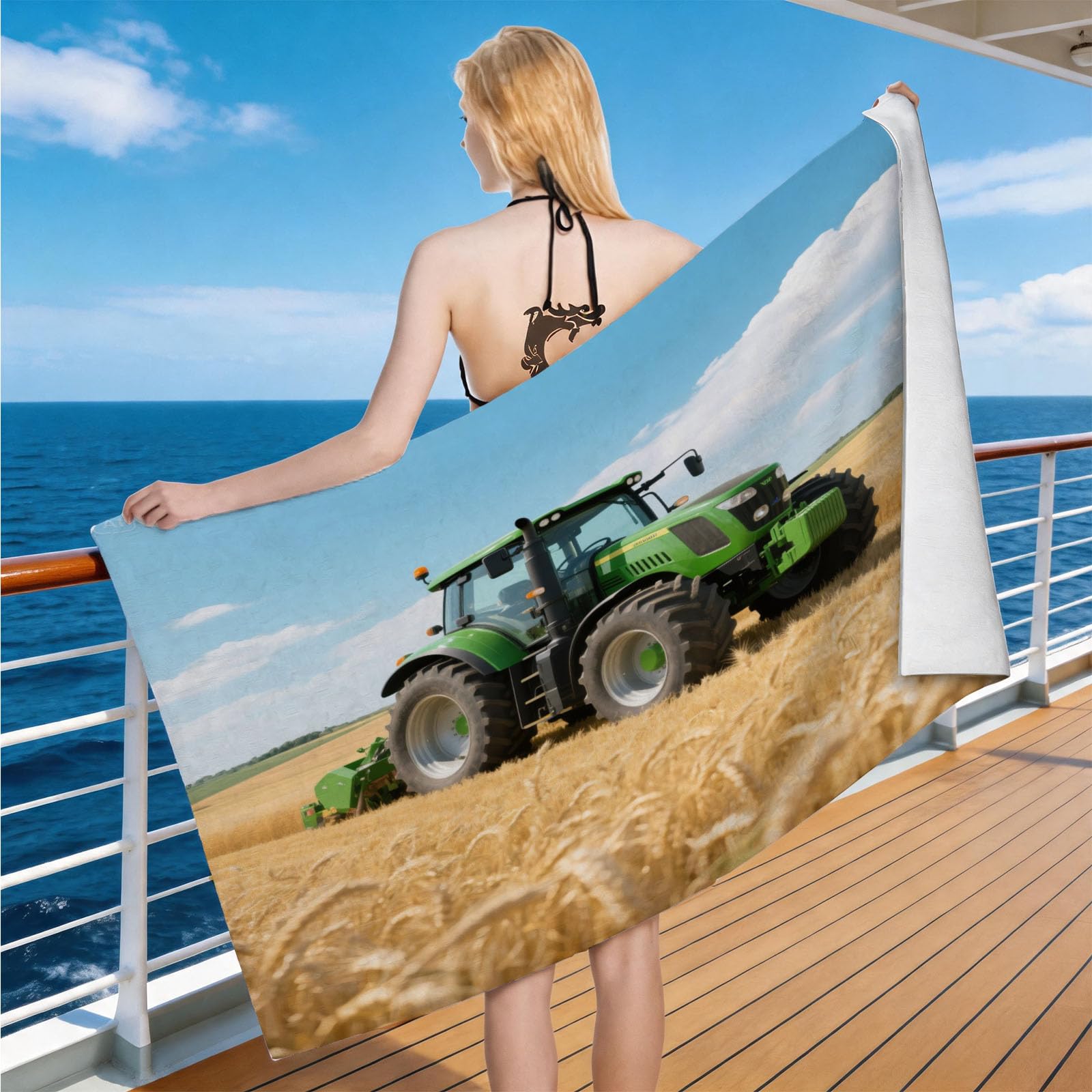 Hongduo Microfiber Quick Dry Beach Towel Green Tractor, 3D Farm Beach Towels Absorbent Fast Drying Bath Towels, Travel Camping Gym Swimming Bathroom (80x160cm)