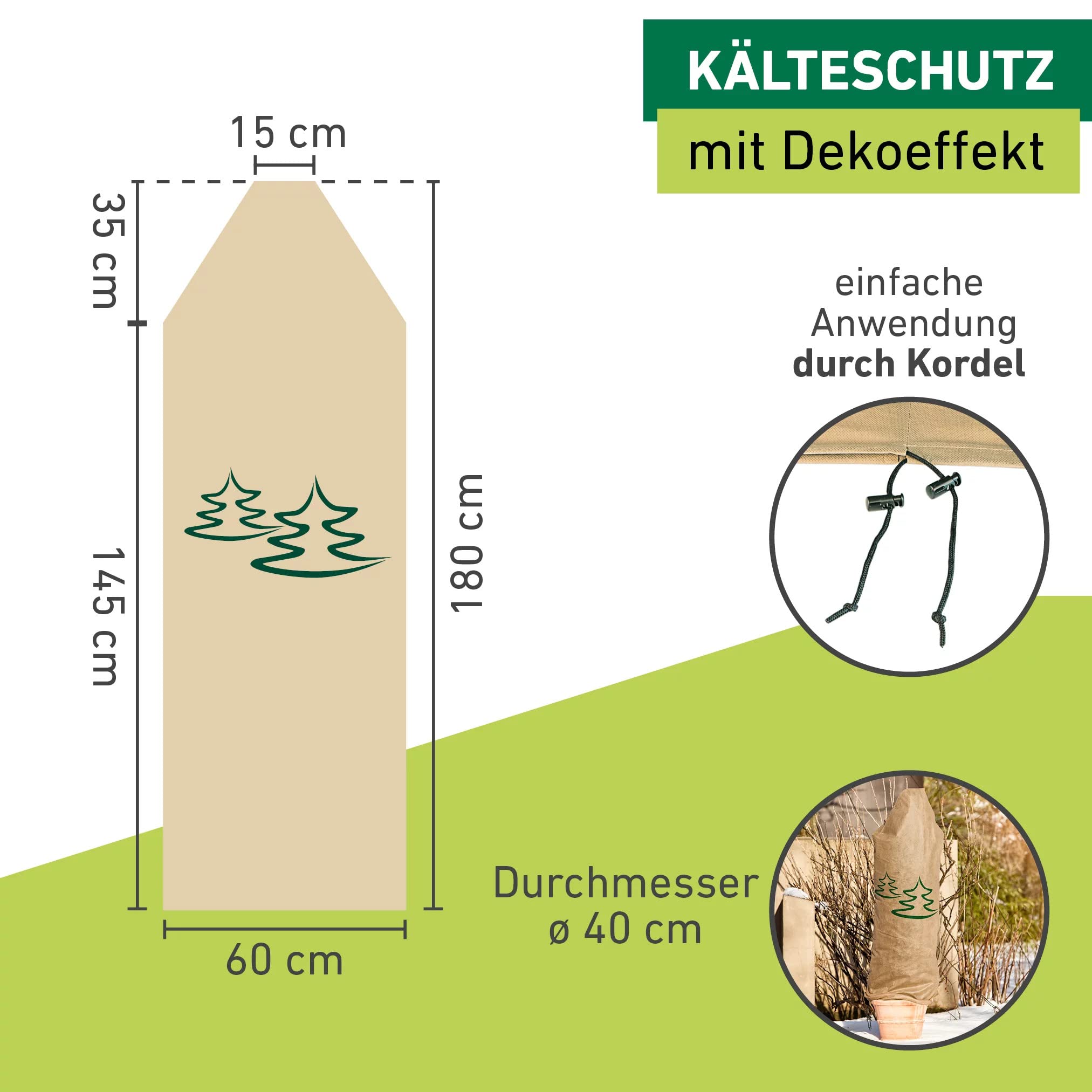 Windhager Telo Protettivo Invernale in Tessuto Non Tessuto Protettivo, Protezione dal Freddo, antigelo, da Giardino, Motivo Albero di Natale, Dimensioni: 0,6 x 1,8 m, Beige, 06889