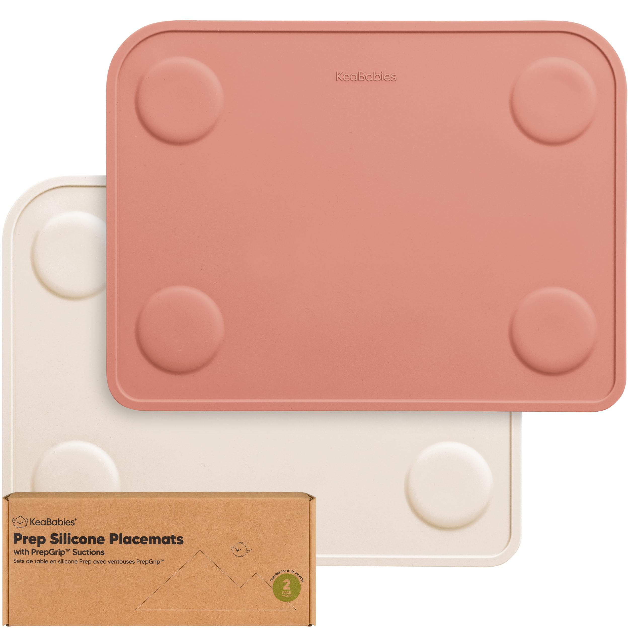 KeaBabies 2pk Silicone Placemats for Toddlers, Kids - 12x9 Non Slip Suction Baby Silicone Placemat for Restaurants, Dining Table,Travel,Easy to Clean,