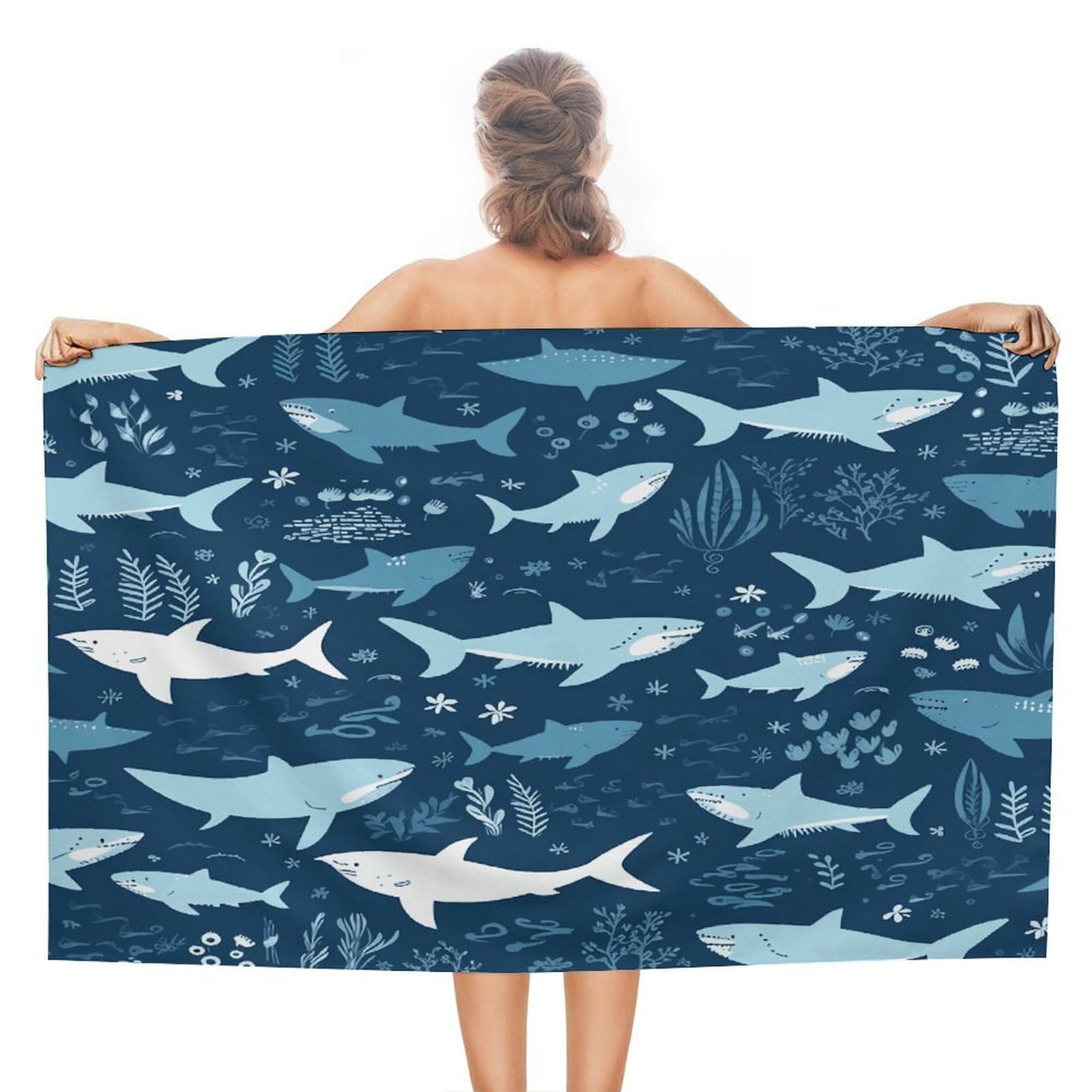 VstaDank Sharksm Bath Towel Stylish Double-Faced Pile Travel Towel Soft Absorbent Beach Towel for Pool Swim Sports Camping Adults Gift 51X31 Inch