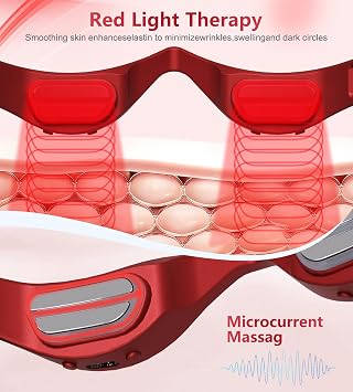 Under-Eye Red Light Therapy Glasses, Rechargeable Therapy Device Microcurrent Eye Massager, Botanique Paris Eyes Bag Remover for Dark Circles, Eye Bags & Wrinkles (red)