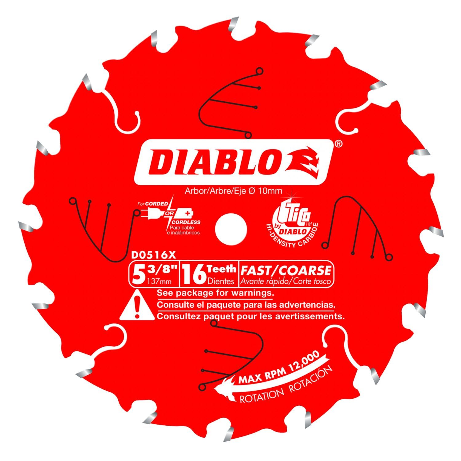 Diablo Framing Saw Blade for Wood - 7-1/4" Diameter, 24 ATB Teeth, 5/8" Arbor, .059" Kerf, 15° Hook Angle, .040" Plate, 8000 Max RPM, 3-Pack - D0724X3