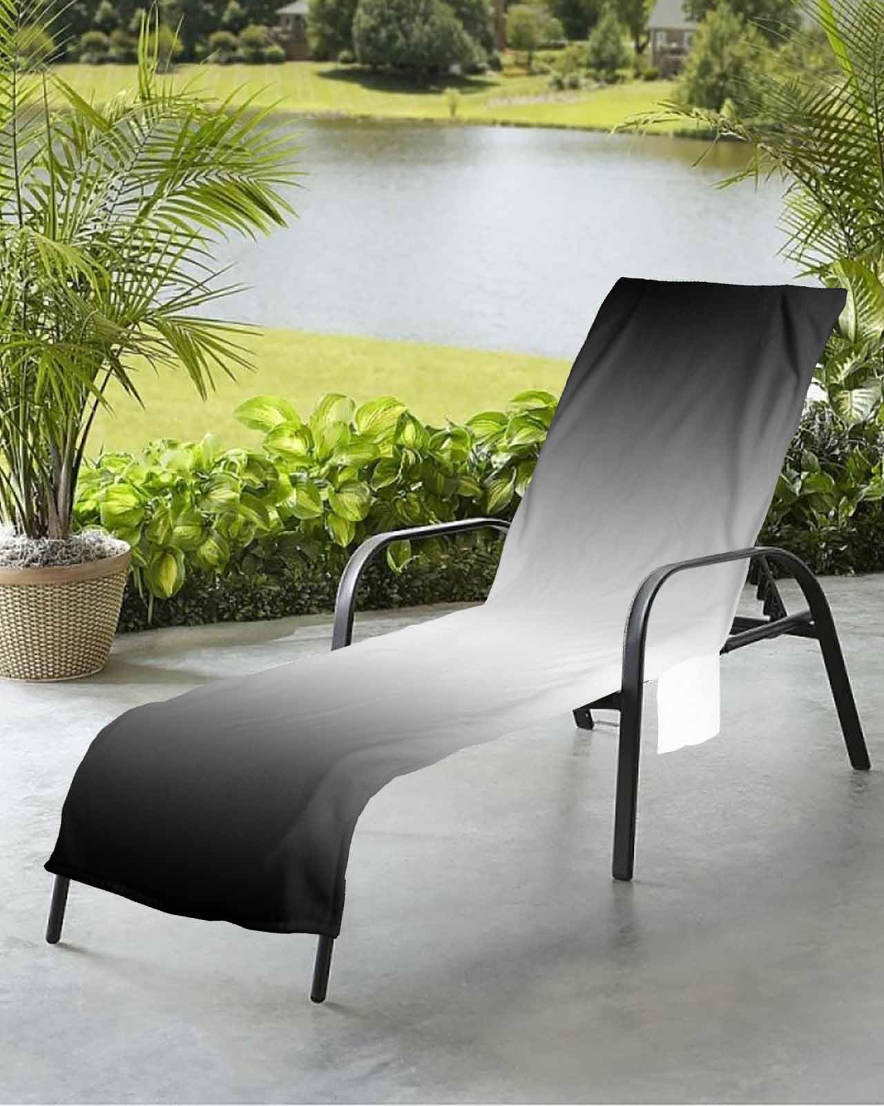Beach Pool Patio Lounge Chaise Chair Cover Towel with Pockets,Black White Absorbent & Quick Dry Microfiber Towel Cover Bag Summer Travel Accessories Modern Geometric Abstract Minimalist Stripes