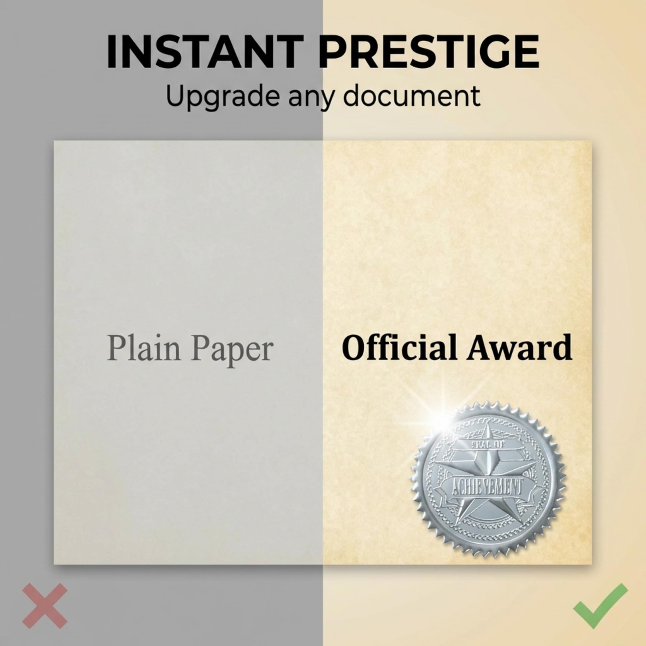 PaperDirect Seal of Achievement - Sellos de certificado de plata en relieve, paquete de 102