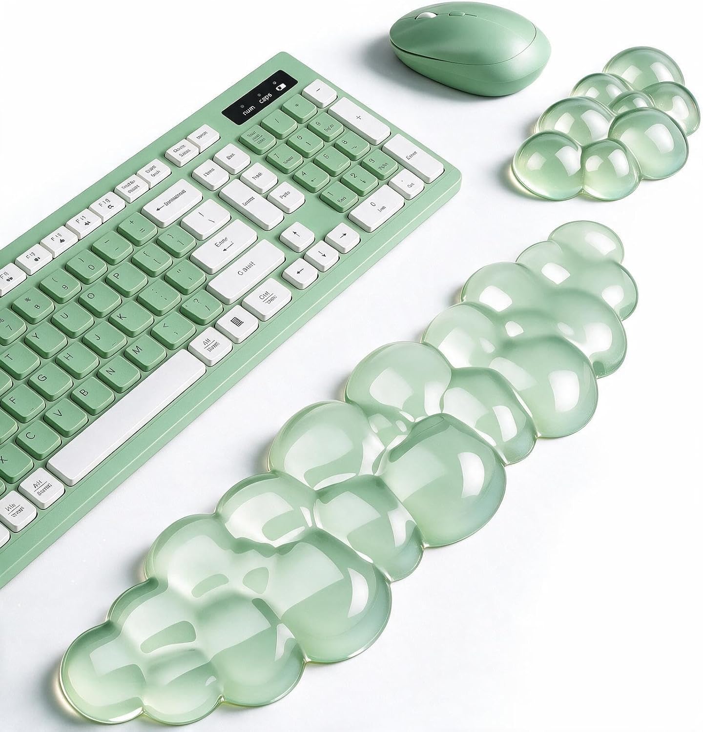 Cloud Keyboard and Mouse Wrist Rest Set, Clear Gel Keyboard Mouse Wrist Rest Support Pad for Typing Pain Relief, Cute Aesthetic Desk Decor Accessory for Home Office Dorm (Green)