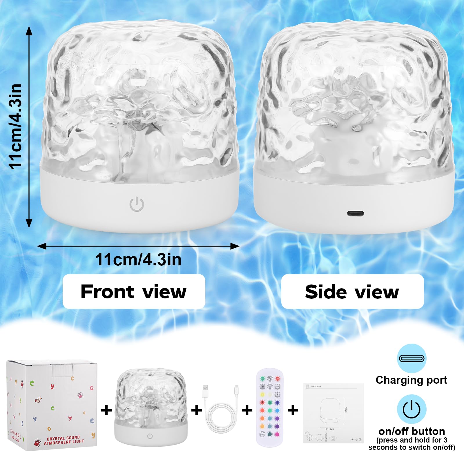 JIZZU Lampa Ocean LED z projektorem gwiaździstego nieba, 16 kolorów fali, lampka nocna stołowa z projektorem gwiaździstego nieba, nadająca się do ponownego naładowania, do sypialni/na imprezę, na