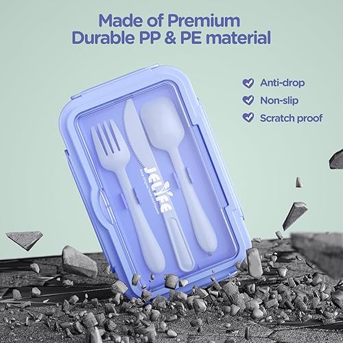 Miniatura 7 de Jelife Lonchera Bento para niños, cajas Bento grandes estilo Bento, a prueba de fugas, con 4 compartimentos, lonchera con cubiertos para niños de