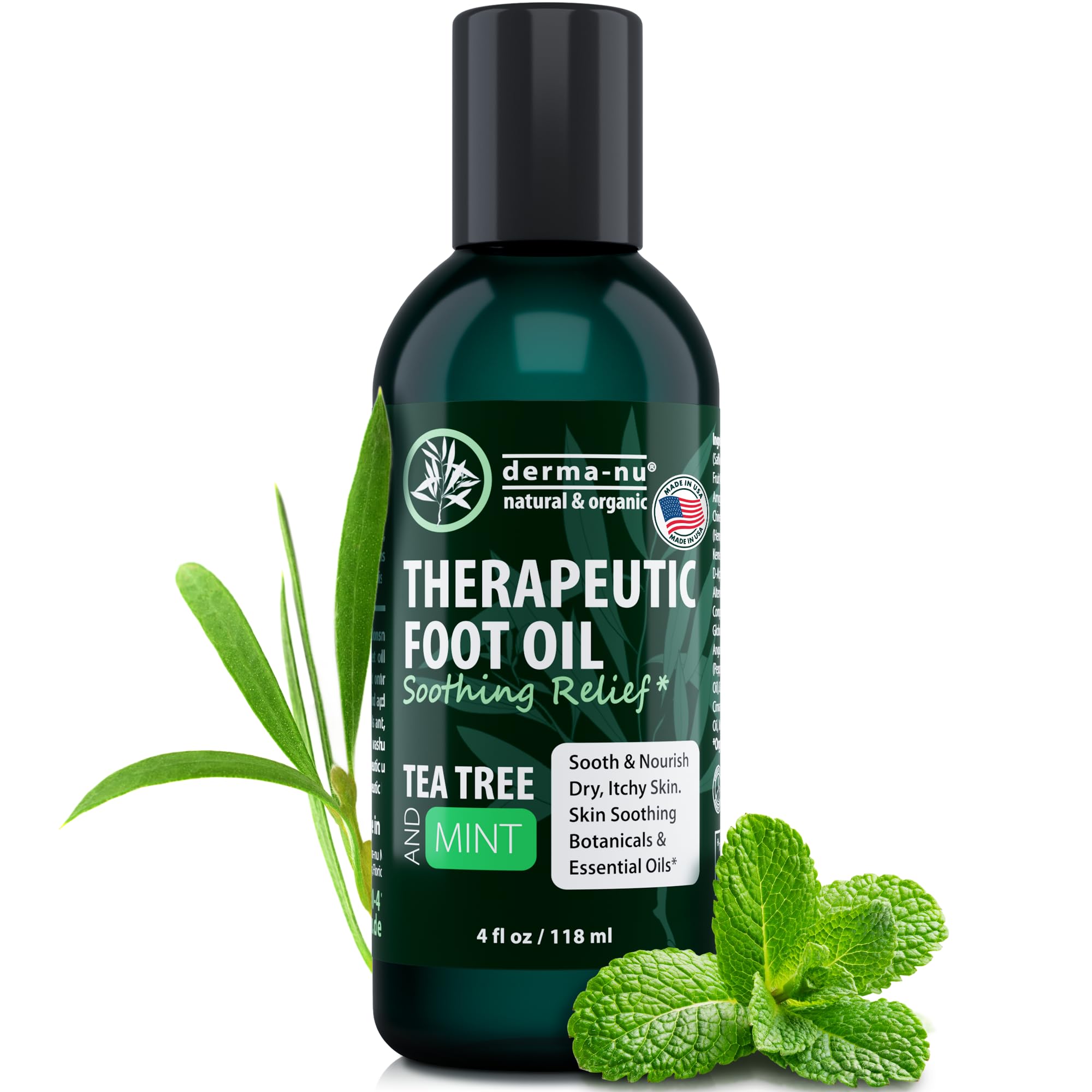Derma-Nu Foot and Body Oil with Tea Tree Oil - Hydrating Foot Care and Foot Spa for Cracked Heel Repair - Soothes Dry, Irritated Skin and Foot Odor -