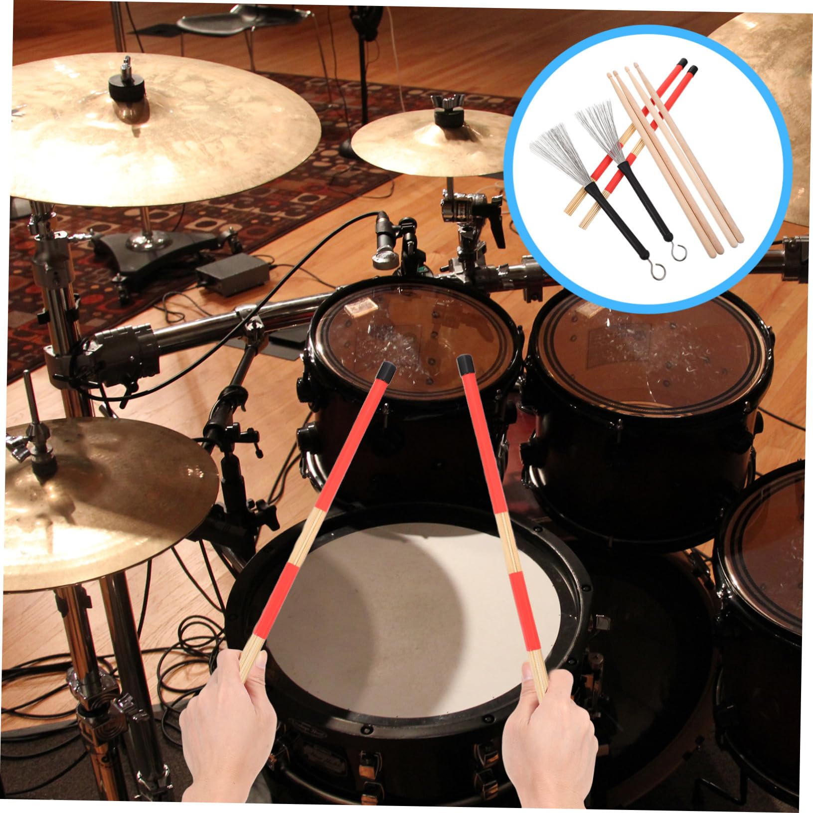 Juego de Baquetas para Batería con Cepillo Especial de Alambre y Goma, Superficie Suave, Resorte, Incluye Bolsa Práctica para Músicos y Principiantes