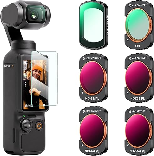 K&F Concept Juego de Filtros UV/CPL/ND Compatible con DJI Osmo Pocket 3, Juego de 6 Filtros Magnéticos UV+CPL+ND16/PL+ND32/PL+ND64/PL+ND256/PL de