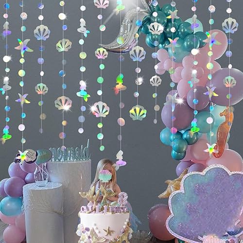 Miniatura 3 de Decoración iridiscente de sirena bajo el mar para fiesta con estrella de mar y perlas de mar holográfica serpentina de papel para sirenita arco iris