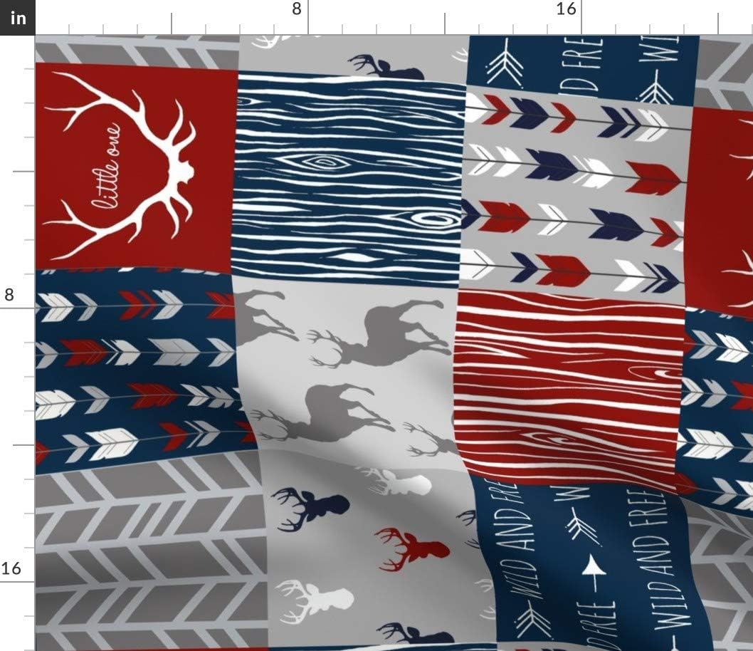Spoonflower Fabric - Deer Patchwork Scarlet Navy Grey Little Quilt Red White Blue Patriotic Printed on Petal Signature Cotton Fabric by The Yard - Sewing Quilting Apparel Crafts Decor