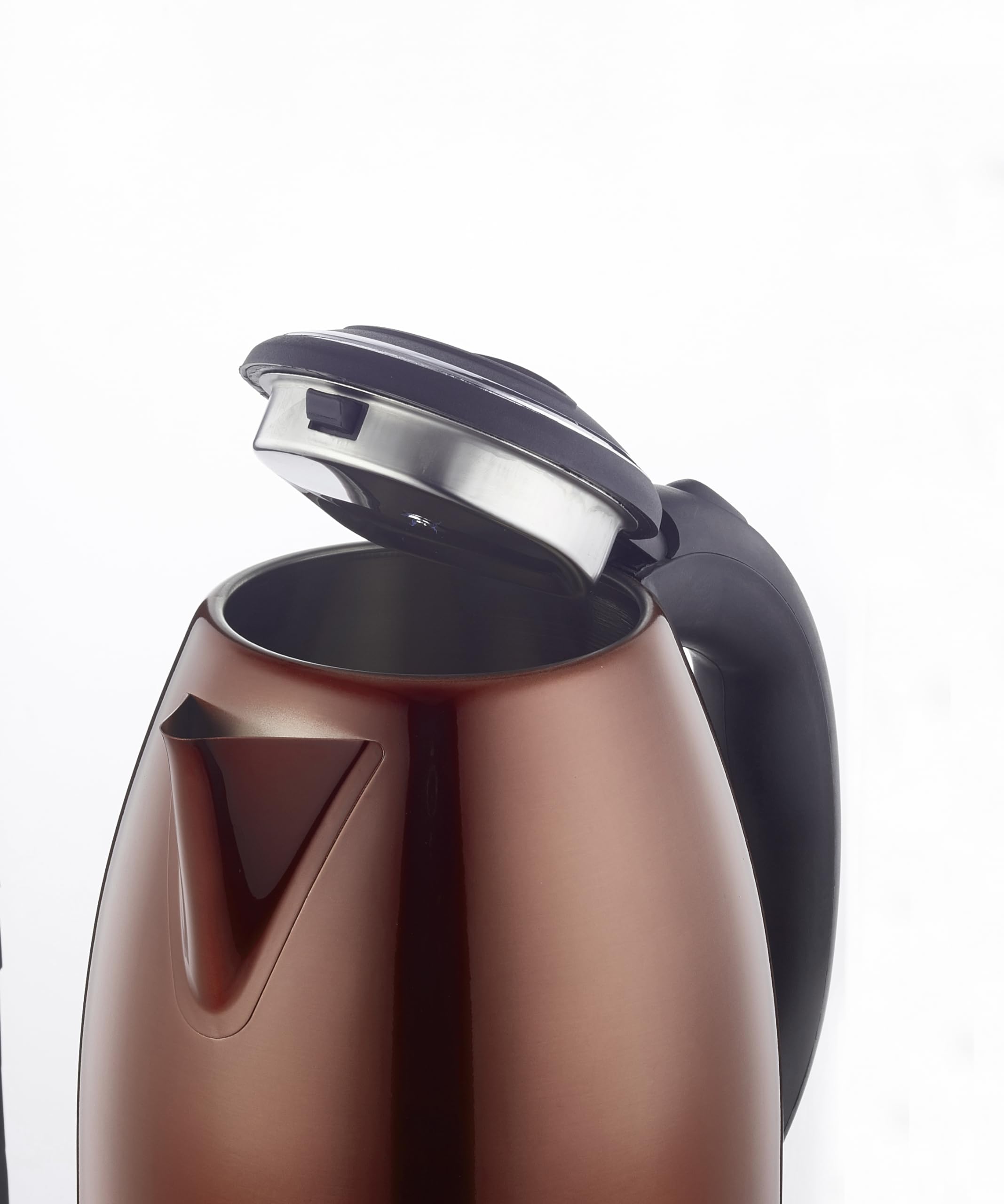 Hagen - Bollitore elettrico compatto in acciaio inox, design elegante, base a 360°, capacità 1,8L, 1500W, base a 360°, filtro rimovibile e lavabile, Rame - 5