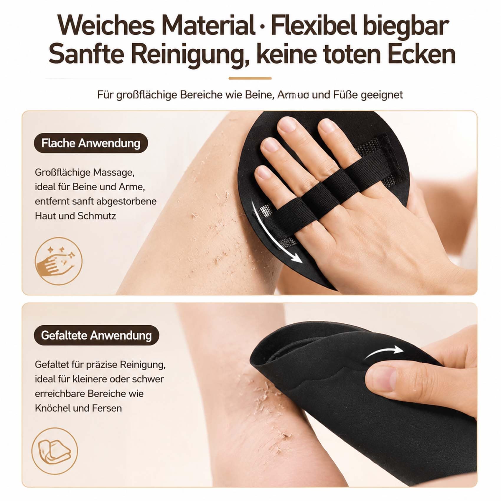 Schmerzfreier Peeling-Handschuh, KöRperpeeling Pad zur Tiefenreinigung, Wiederverwendbarer Badehandschuh für Sanfte Massage & Hautpflege, FüR Alle Hauttypen (8* Schwarz)