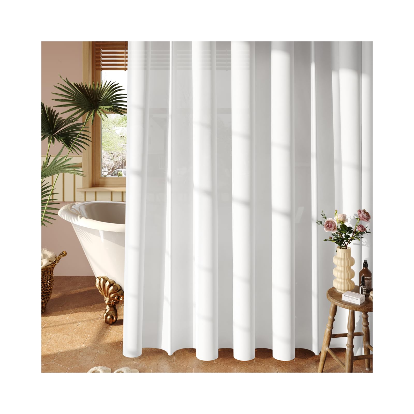 Bovlleetd 180x200 cm Buon Natale Tenda da Doccia - Ramo di Pino, Anello con Campane, Bianco Vintage, Legno, Bufalo, Cuciture - Impermeabile per Bagno