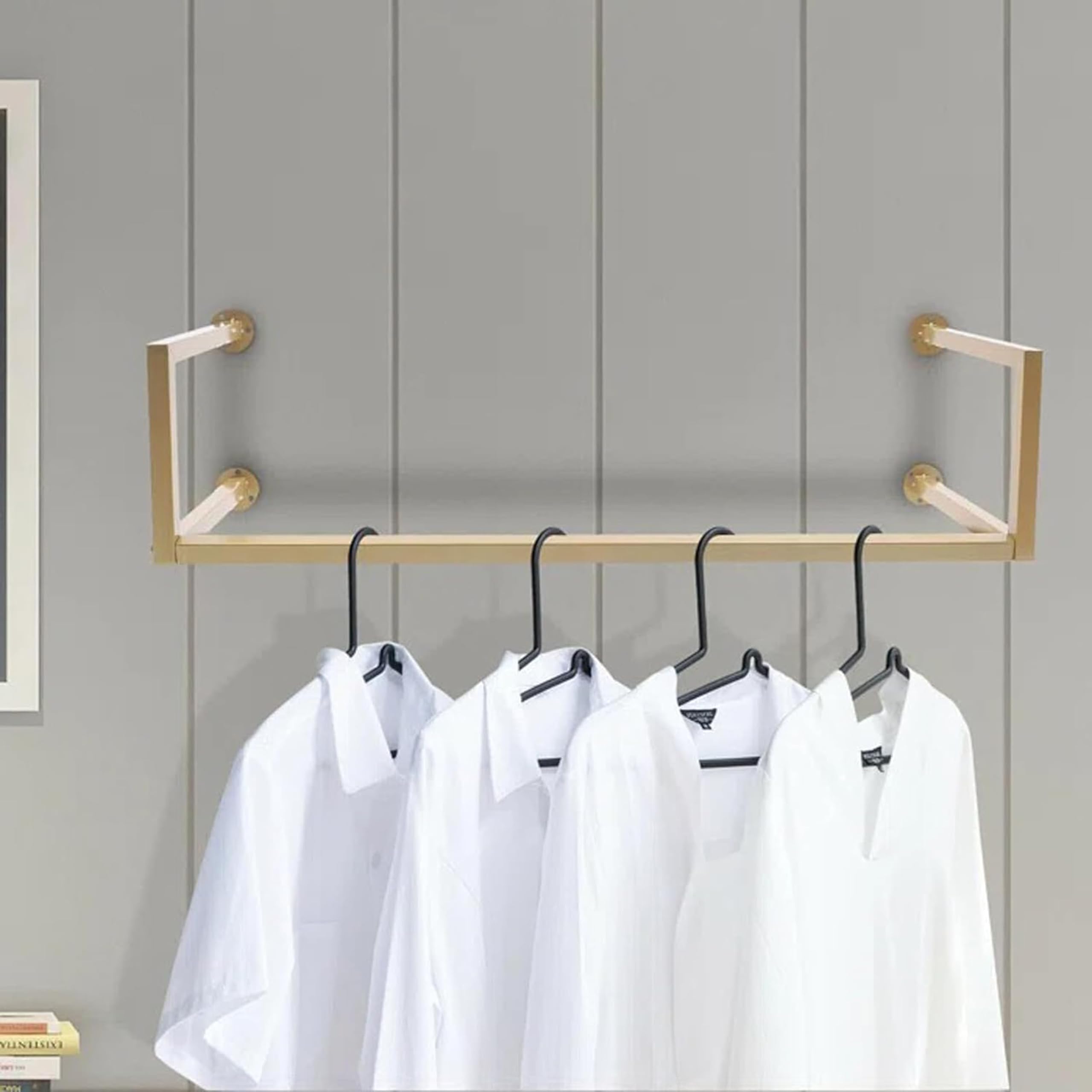 Modern Metal Wall-Mounted Retail Boutique Garment Clothing Rod Rack Wall-Mounted Clothes Rack, Space-Saving Modern Clothes Hanging Bar (Gold)