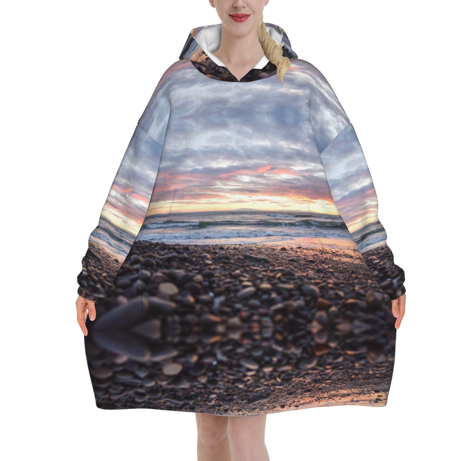 Couverture à capuche oversize flanelle pour femme pull chaud imprimé - 8