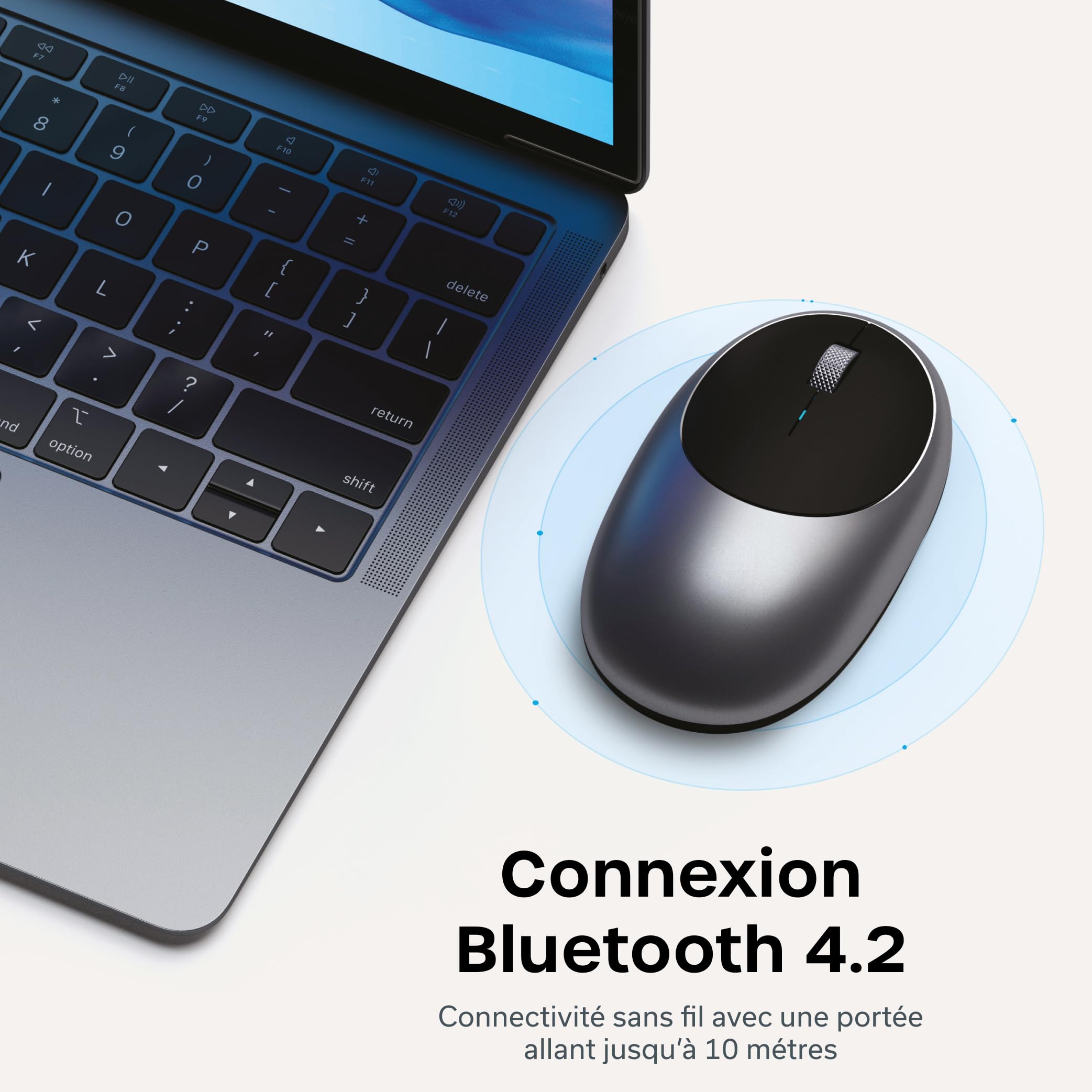 Satechi Souris sans Fil M1 en Aluminium, Rechargeable USB C, 1200 DPI, Élégante Souris Ergonomique Bluetooth pour MacBook Air/Pro/Neo, PC Portable, iPad et Plus – Gris Sidéral