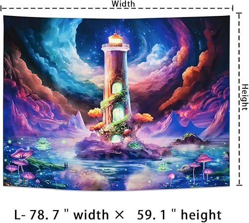 Miniatura 7 de Amhokhui Tapiz de cielo estrellado de luz negra, tapiz de paisaje de fantasía reactiva a los rayos UV, tapiz de nebulosa trippy, tapiz espacial de