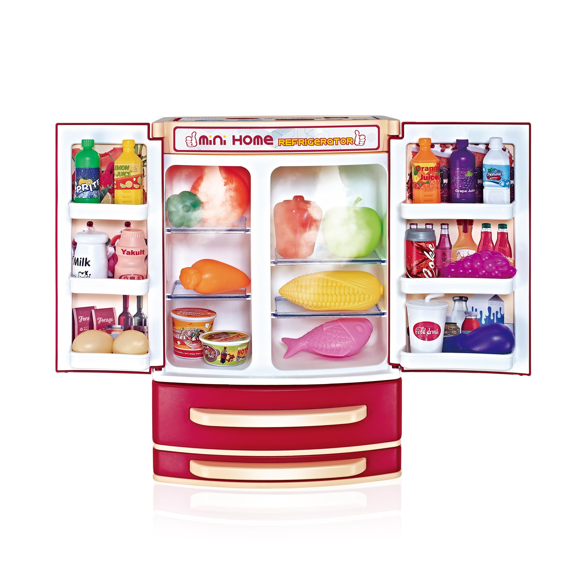 Generic Reva Mini Refrigerator Play Kitchen Set - Pretend Toy Fridge for Kids with Function Keys, Smoke, and Water Filling Feature