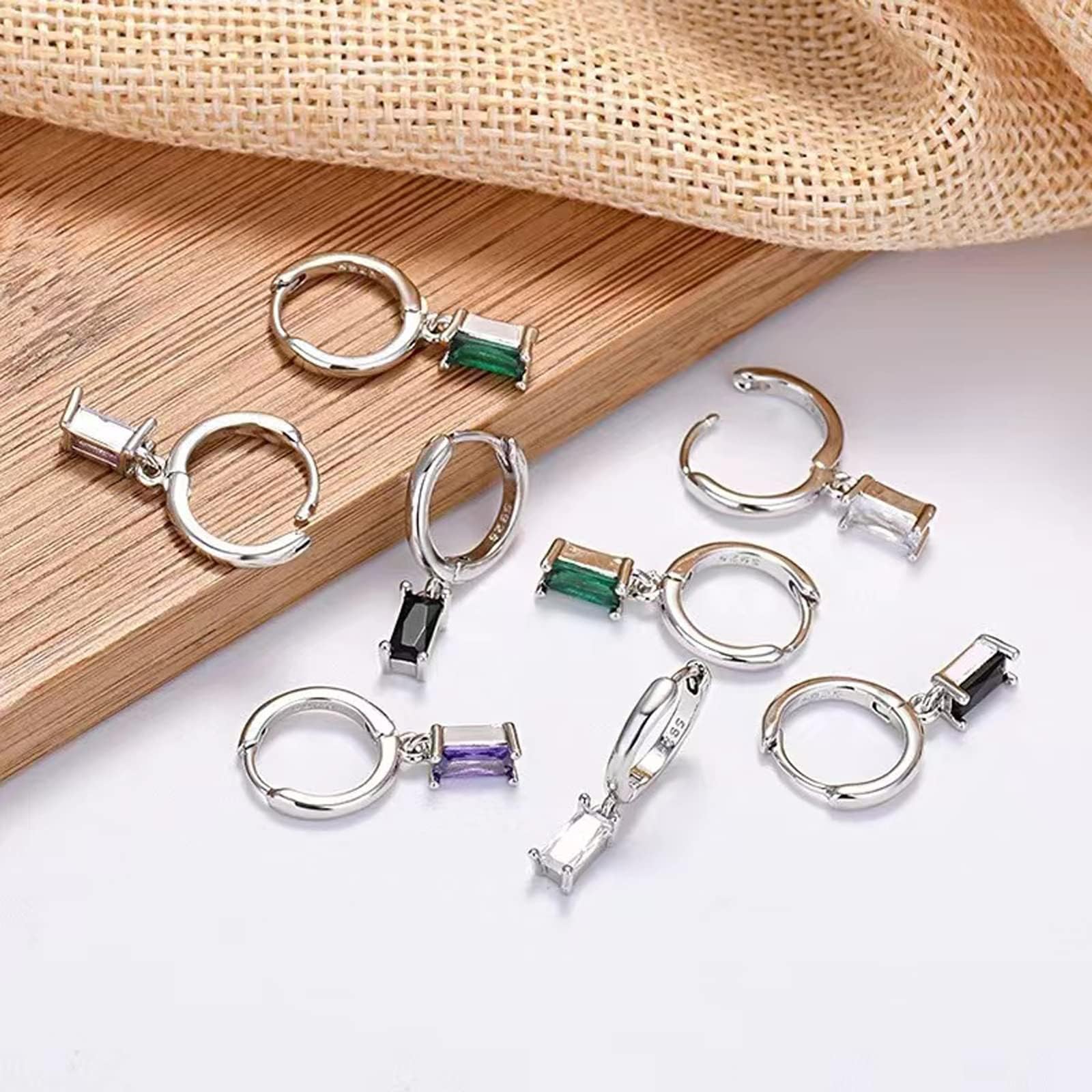 Orecchini A Cerchio Con Pendenti, Donna Oro 14K Lunghi Bambina e Uomo 2Pz