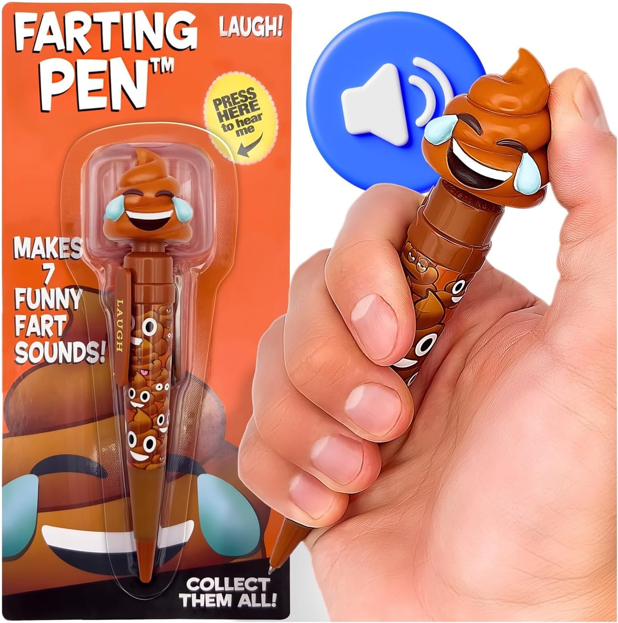 Farting Poop Pen with 7 Funny Fart Sounds - Silly Novelty Gag Gift for Boys & Girls Ages 8-12, Funny Gifts for Kids & Teens, Great Birthday Gift Ideas, Poop Pen That Actually Farts east(Laughing)