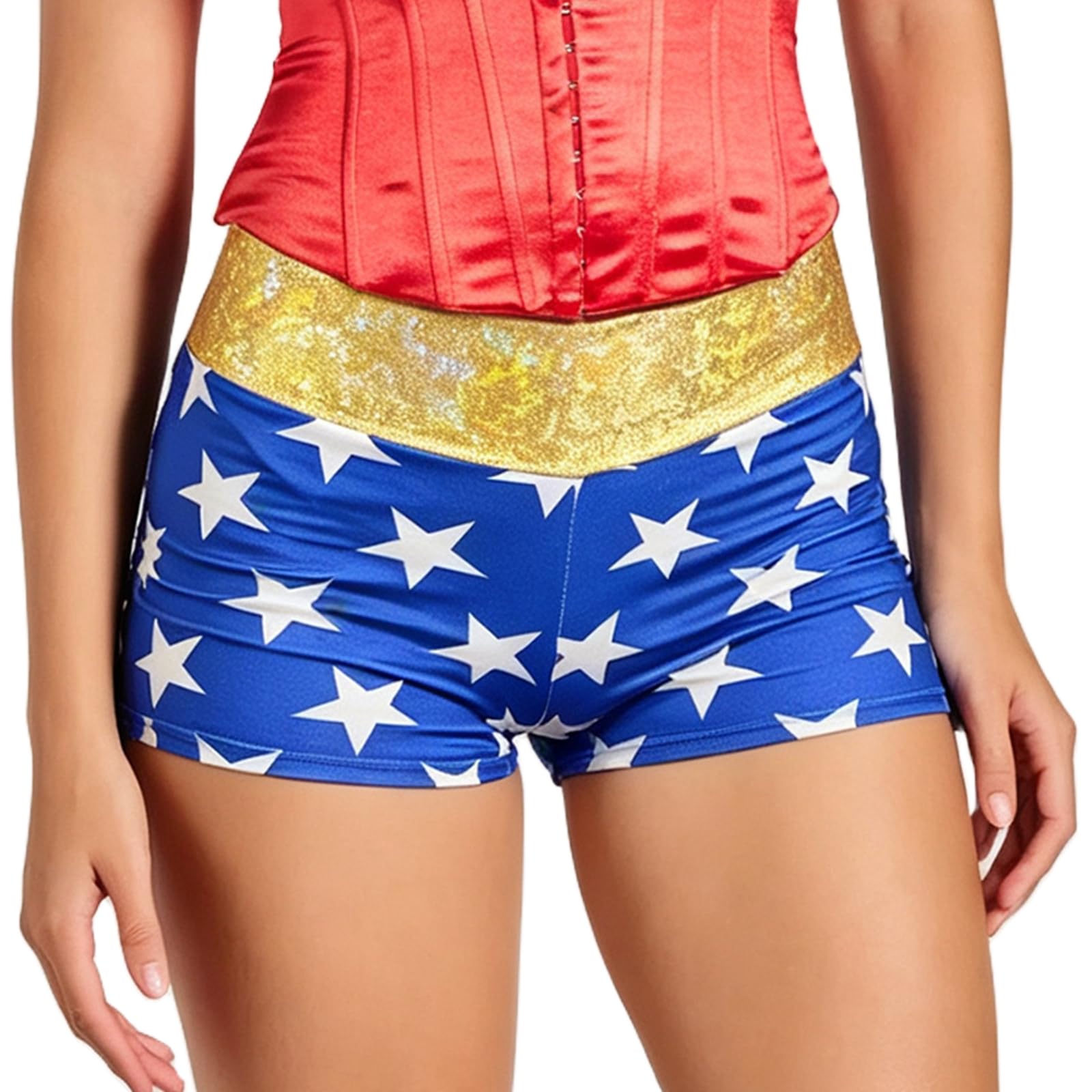 Springcmy Women Superheroes Halloween Cospaly Bottom Costume Mid Rise Booty Shorts (Ab Blue, XL)