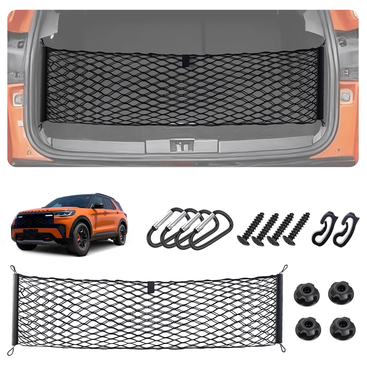 Envelope Style Cargo Net for 2020-2025 2026 Ford Explorer Accessories, Rear Trunk SUV Mesh Cargo Net, Upgraded 5mm Bungee &amp; Double-Layer Nylon Storage Tailgate Netting Grocery&amp;Tools Holder Organizer
