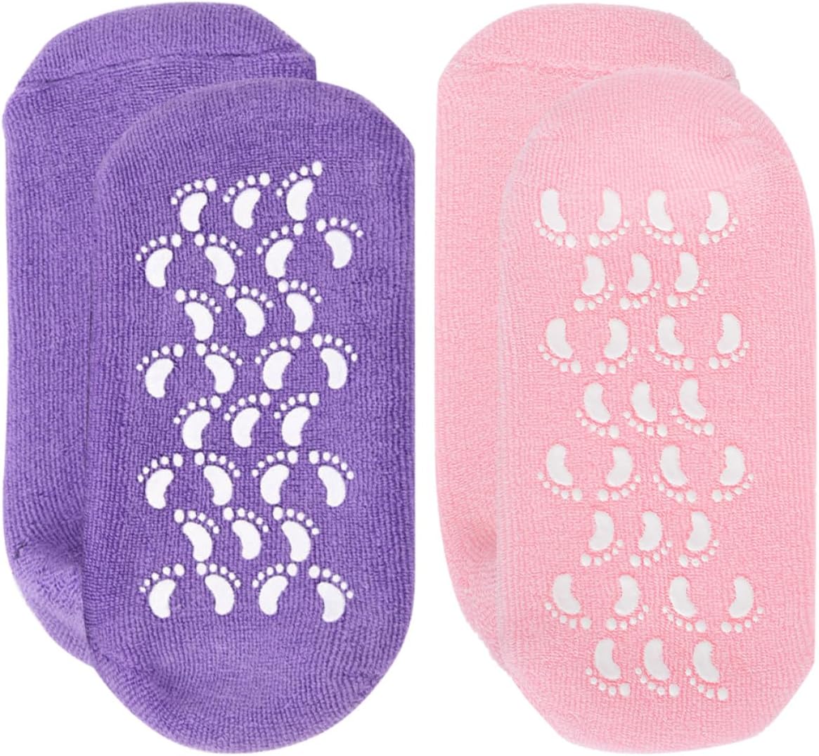 BESTYASH 2 Pairs Moisturizing Foot Covers Gel Socks for Heel Crack Repair Household Spa Foot Care Socks for Women Soft Short