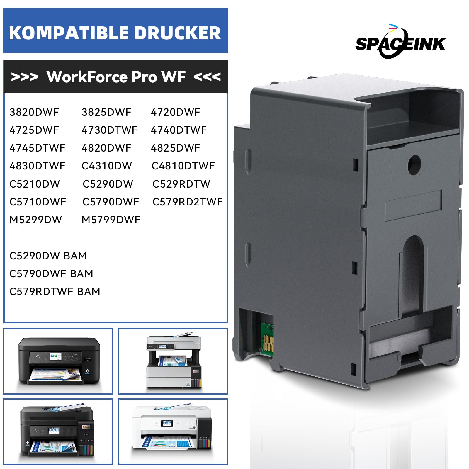 Spaceink Scatola di manutenzione T6715 (C13T671500) compatibile con Epson Workforce WF-4725DWF WF-4720DWF WF-4730DTWF WF-4740DTWF WF-4825DWF, T6716 (C13T671600) per WF-C5710DWF WF-C5210DW Stampante