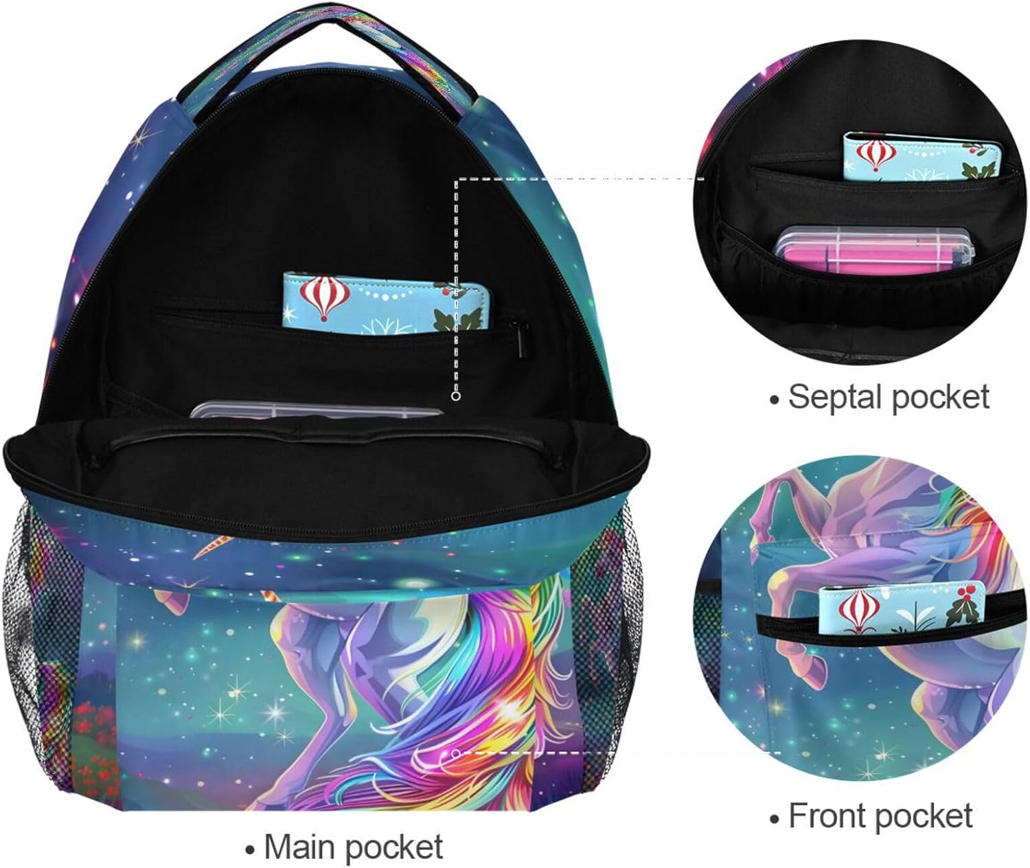 ALAZA Rainbow Unicorn Kids School Backpack for Girls Teens Bookbag Travel Daypack Bag 16 inch - Image 5