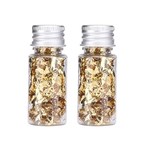 Lwuey Gold Leaf Flakes for Cake ＆ Drinks Decoration, 2PCS