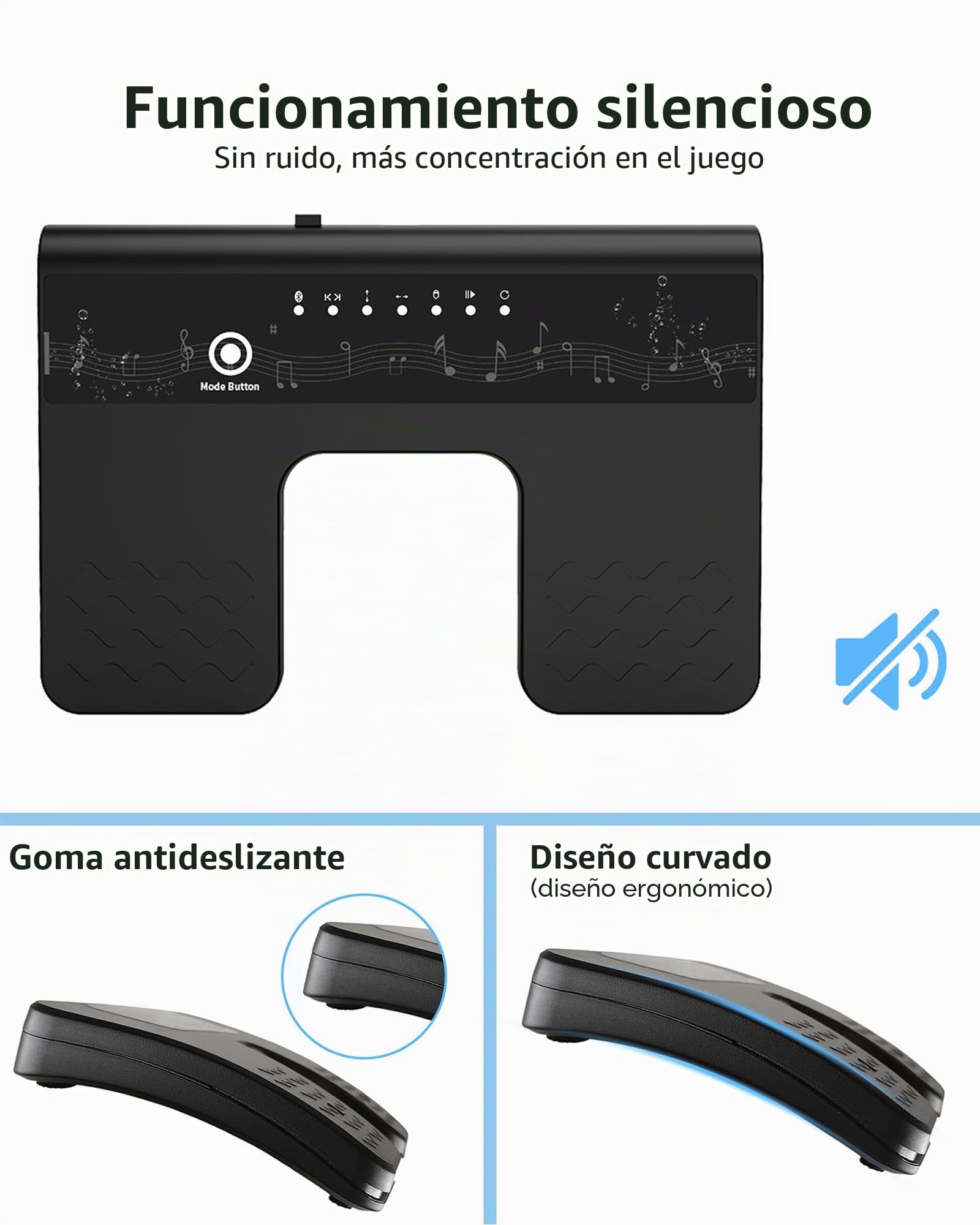 Pedal Cambiador de Páginas Bluetooth: Interruptor de Pie de Bluetooth 6 Modos para Tablet, Smartphones, Recargable, Silencioso para Músicos, Pianistas, para Tocar Instrumentos o Prompts (ABS)