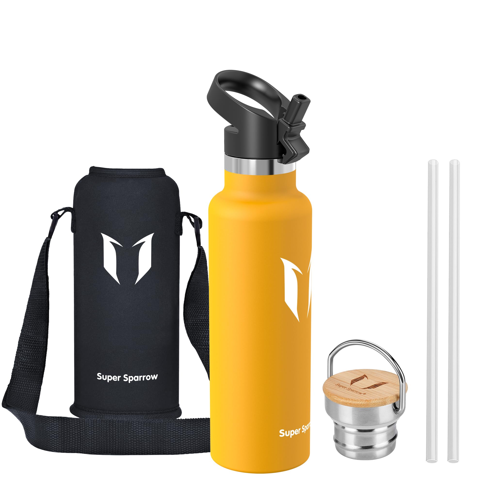 Super Sparrow Borraccia Termica - Bottiglia Termica Senza Perdite - 350ml/500ml/620ml/750ml/1L - Senza BPA Borracce Bambini - Per Scuola, Sport, Campeggio, Palestra, Ciclismo - Con 2 Tappi