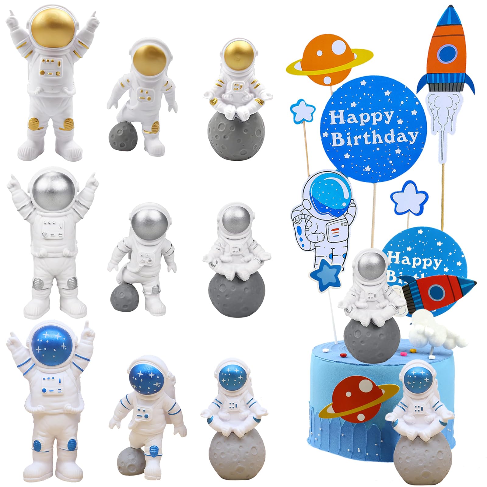 Space Astronaut 'Happy 5th Birthday' Cake Topper - Glitter Cardboard Topper For Boy/Girl Space Theme Party Decorations - View #3