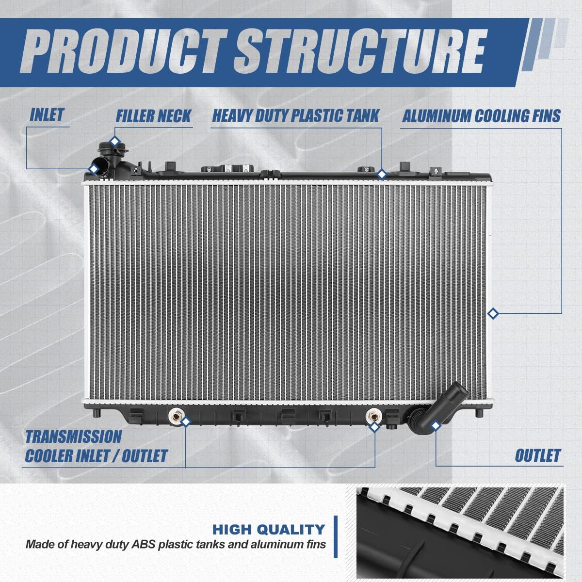 Auto Dynasty Radiator Compatible with 12-17 Chevrolet Caprice SS 6.0L AT, DPI 13473 Factory Style 1-Row Cooling Radiator, Aluminum Core