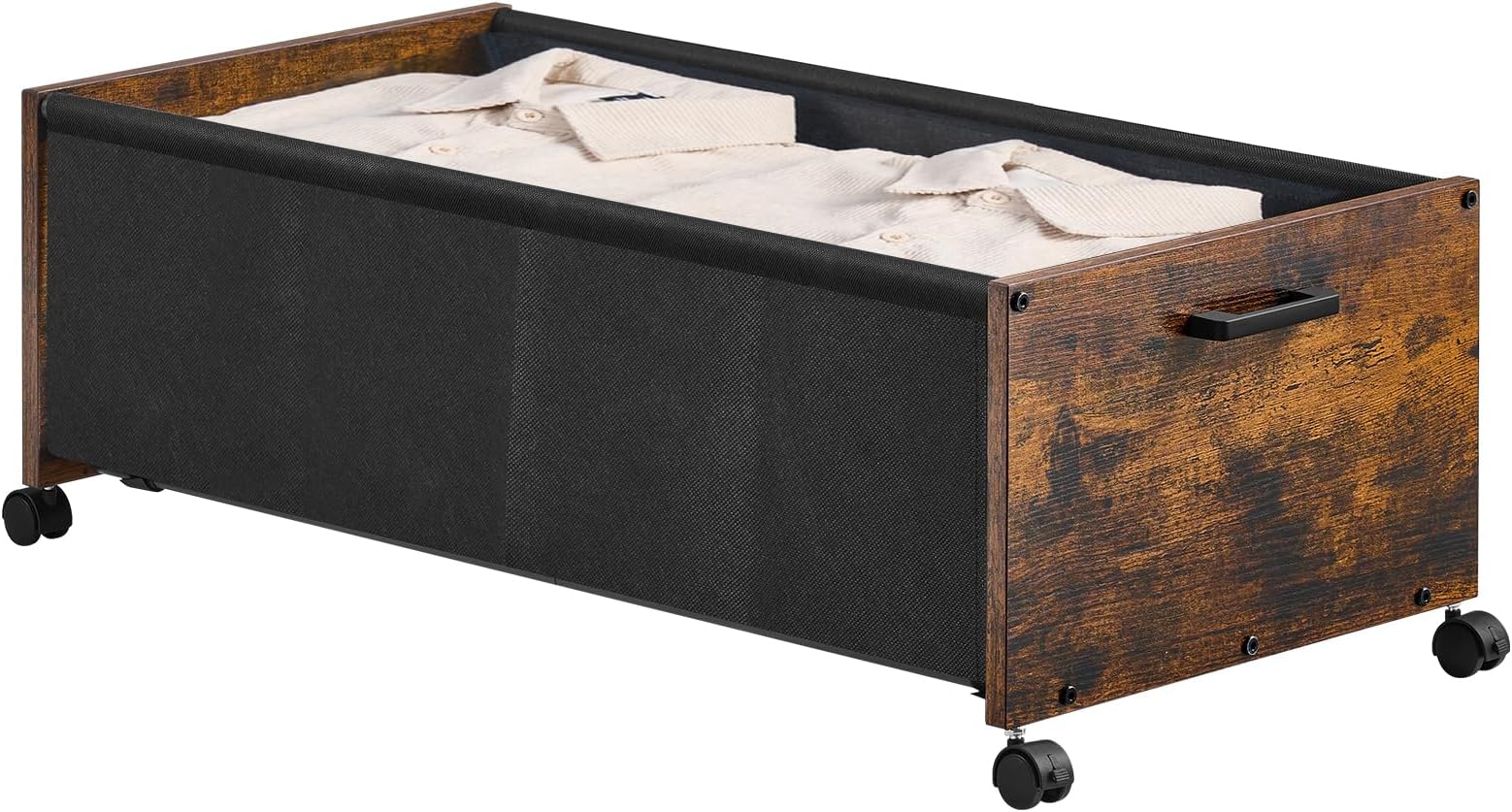 Under Bed Storage with Wheels, Bigger Size, Wooden Under Bed Storage Containers, Under Bed Shoe Organizer, Rolling Under Bed Drawers, Metal Frame, Patented Design, Rustic Brown