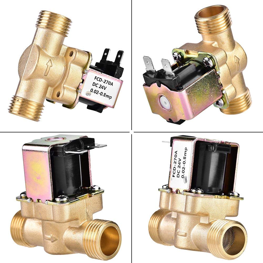 Électrovanne 1/2' DC 24V Normalement Fermée en Laiton, Vanne Électromagnétique pour Contrôle de l'Eau
