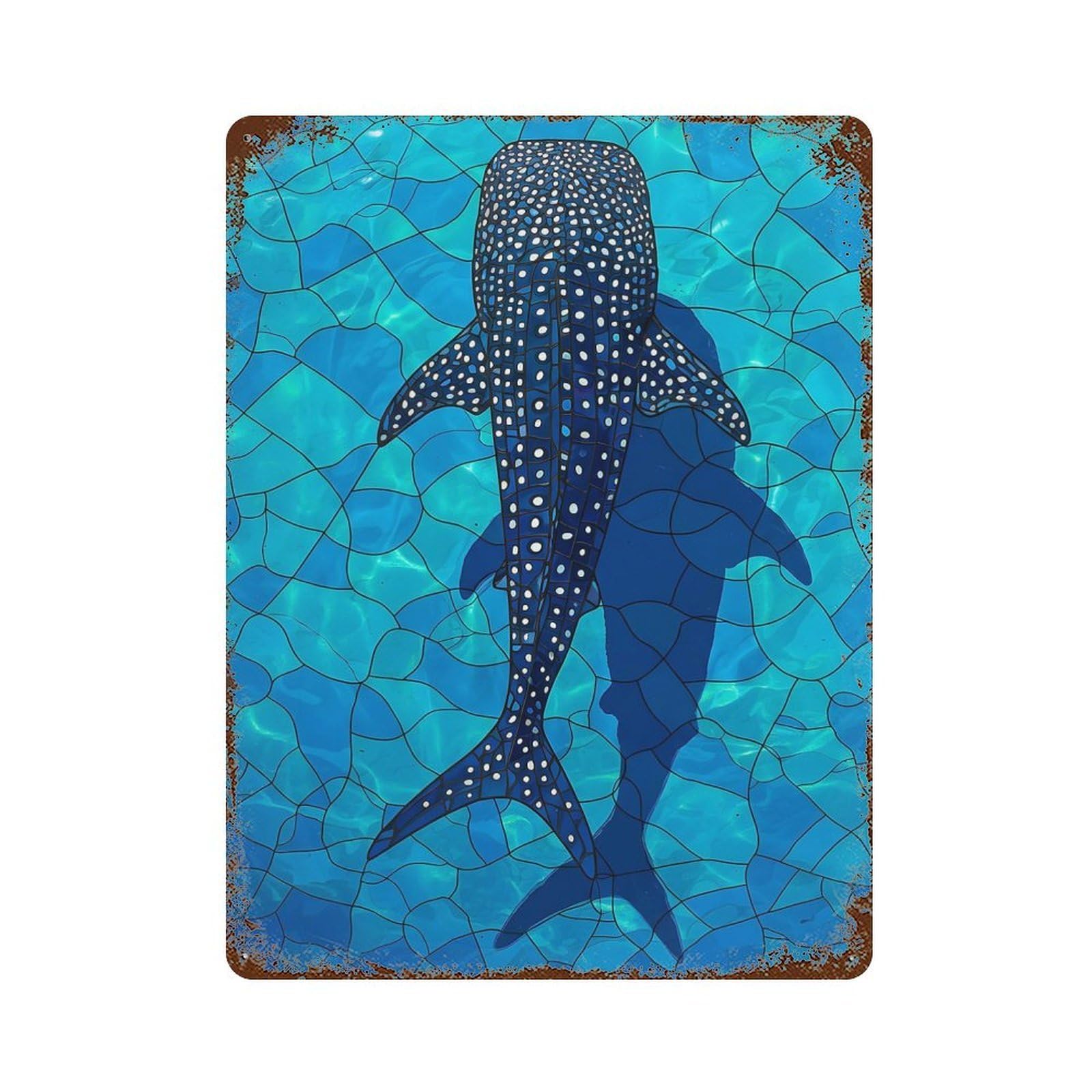 Vintage Metal Tin Sign with Whale Shark Design 15.7"x11.8", for Garage, Bar And Workshop Decor, Novelty Wall Decor