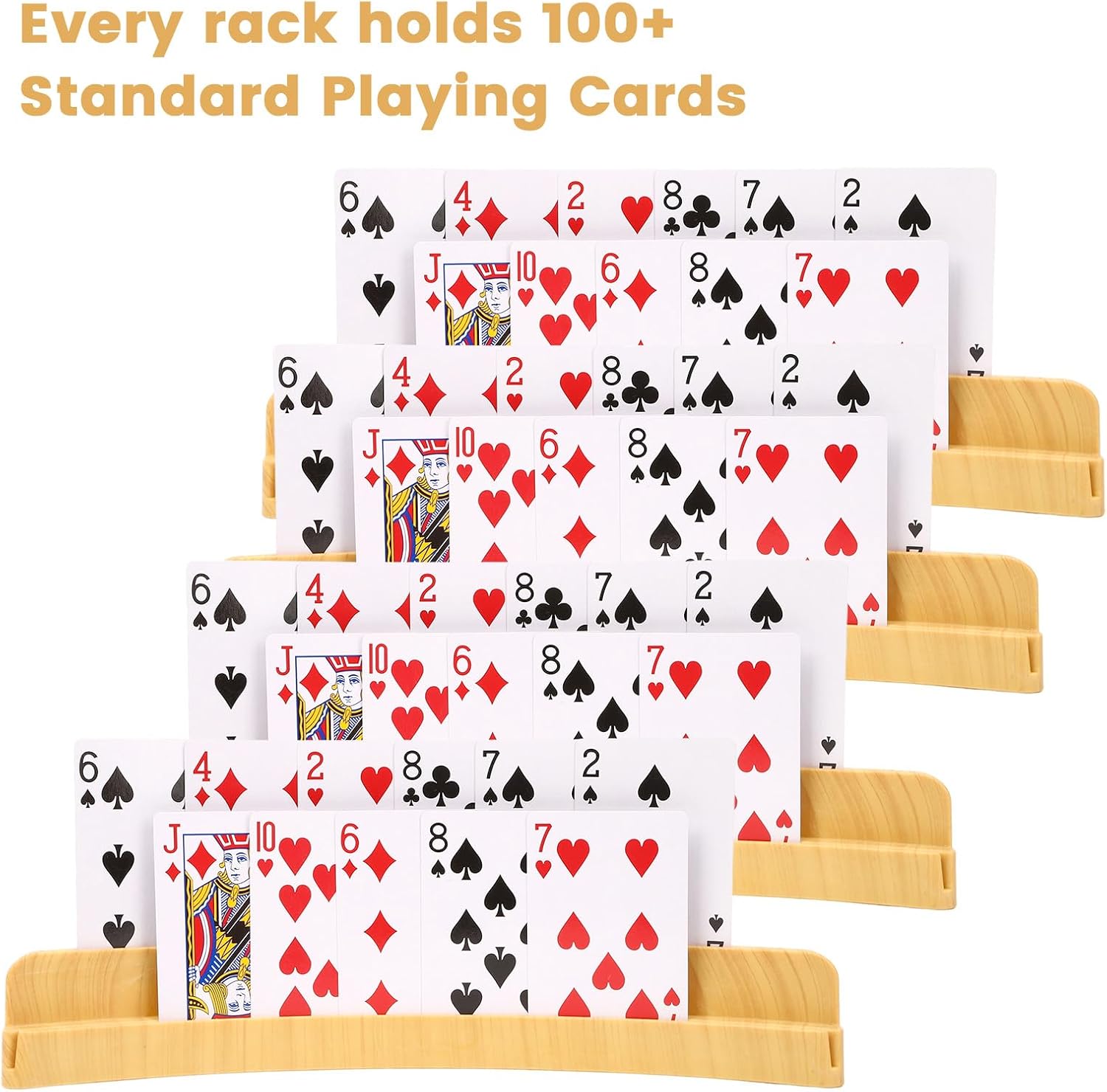 4 Packs of Double-Layer Card Holders with Wood Grain Design，Playing Card Holder for Kids Adults Hands Free Card Holder for Family Card Game Nights Poker Parties
