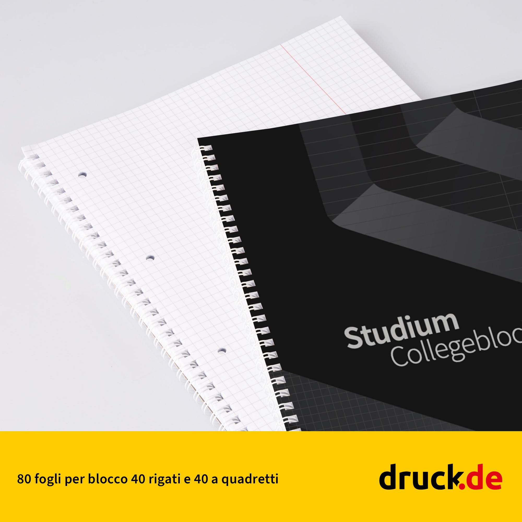 Duo - Blocco universitario misto, 20 pezzi, formato DIN A4, 40/40, a quadretti, 80 g, carta volumizzante, forata e perforata, rilegatura a spirale bianca, con bordo di correzione, blocco note (20