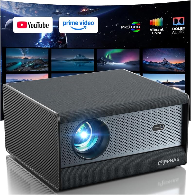 ELEPHAS Smart 4K Supported Projector with WiFi & Bluetooth for Home Theater | Compatible with Netflix/Prime Video/YouTube, Auto Focus & Keystone, Dust-Proof Sealed, Dolby Audio